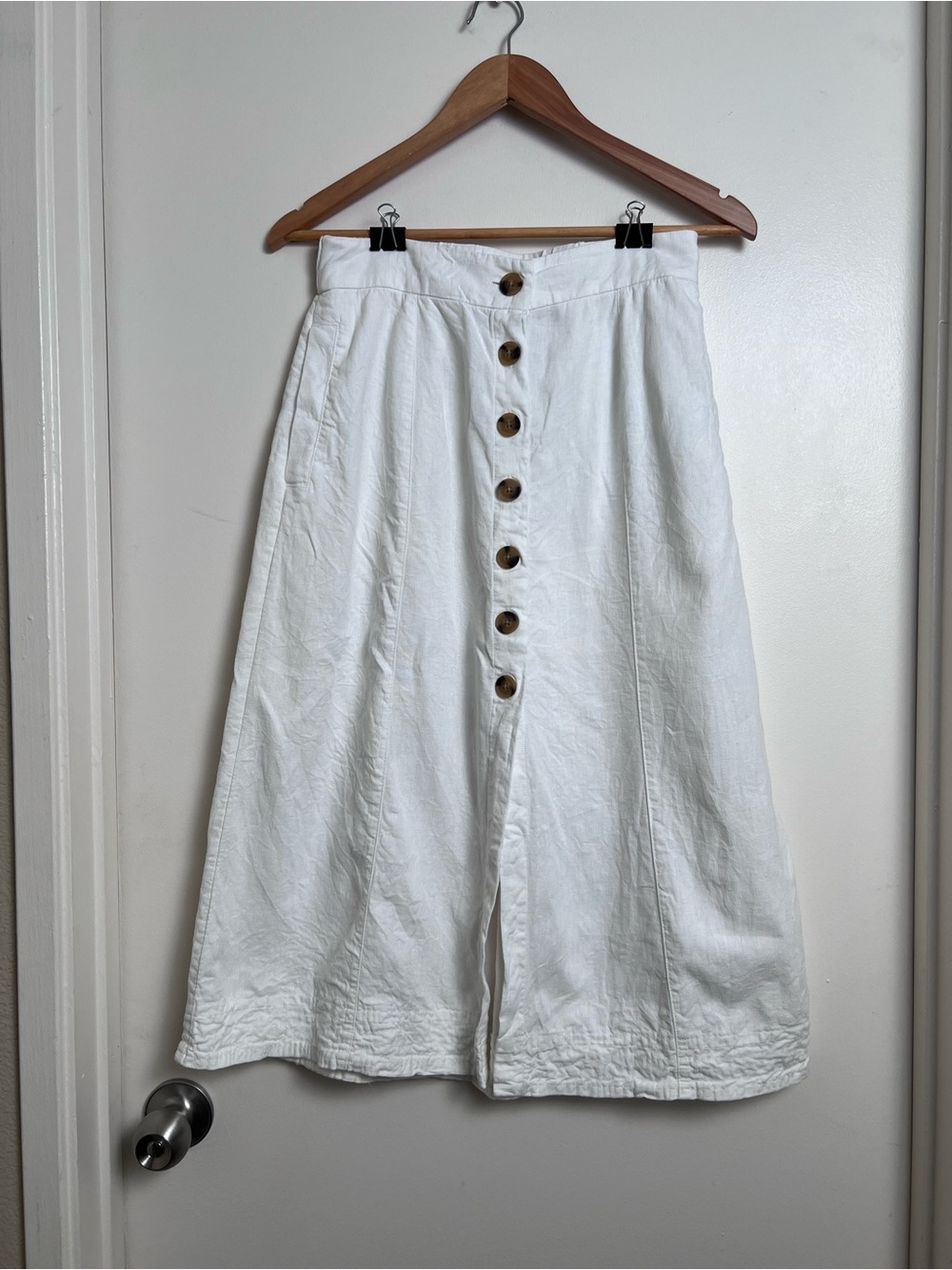 Universal Thread White Linen Blend Button Front Midi Skirt Size S